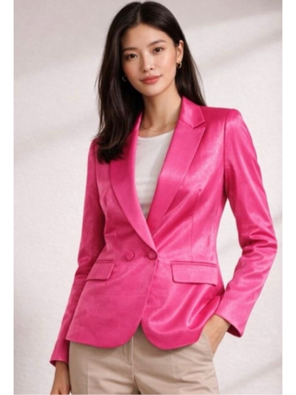 NWT J. CREW | Hot Pink High Shine Metallic Double-Breasted Tailored Blazer Sz 10